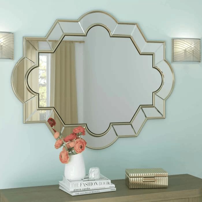 ARTESSA Venetian Design Rectangular Mirror for Living Room with Wooden Back (55 x 90 CM)