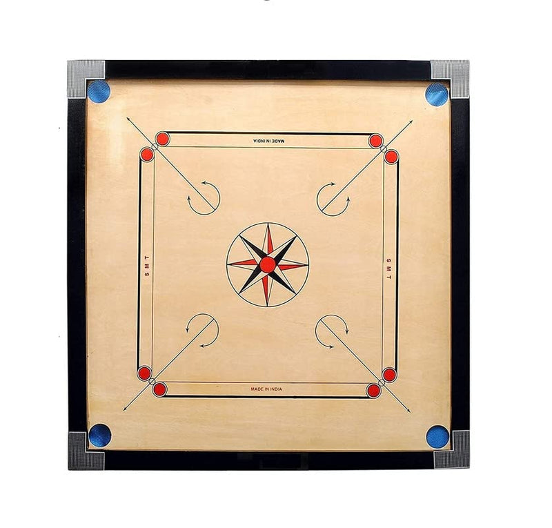 M Art Carrom Board Full Size 32"x32" inch Glossy Polish with Coin,Stricker, Powder Free,