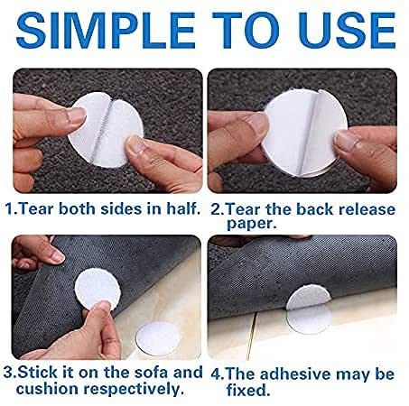 HETVIN Multipurpose Self Adhesive Double Sided Non Slip Anti Curling Interlocking Hook Tape Stickers for Carpets Mats Rugs Bed Sheets Pillows Sofa Mattress Couch Blankets, Round 2 inch, (Set of 10)