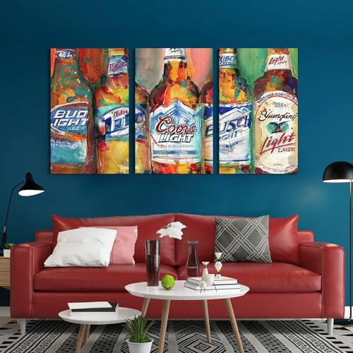 GADGETS WRAP Canvas Gallery Wrap Framed for Home Office Studio Living Room Decoration (3Part, 14x27inch Each) - Bud Light Miller Lite Coors Light Busch Light Yuengling Light Combo Beer