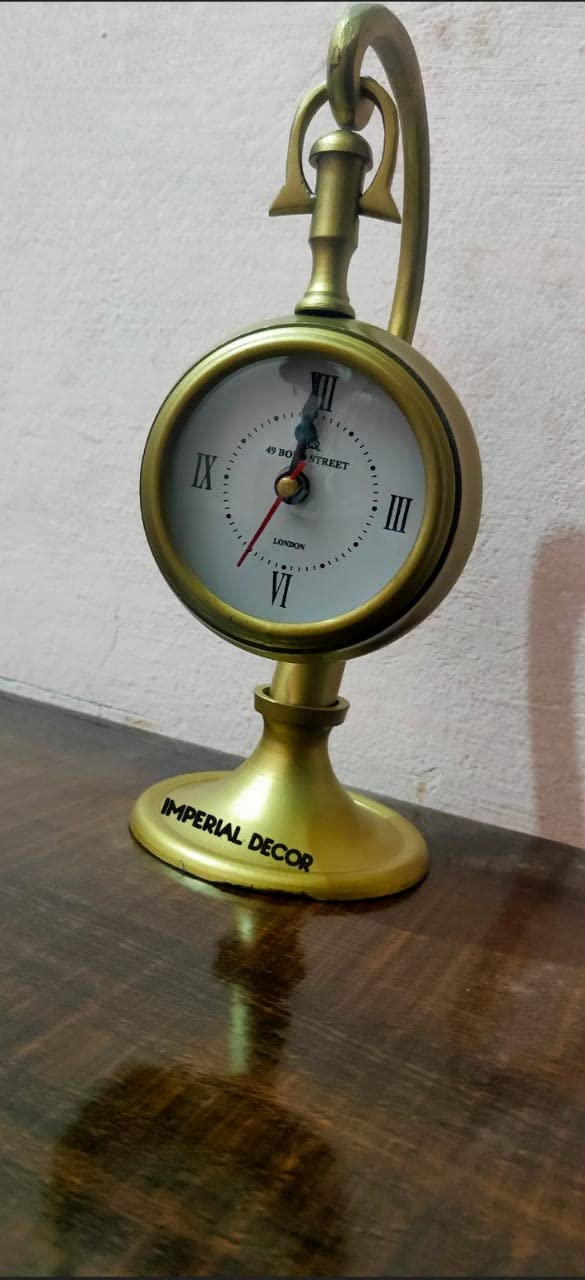 Imperial Decor Handcrafted Golden Brass Made Desk Clock/ Table Clock/ Shelf Clock for Your Home & Office Decor