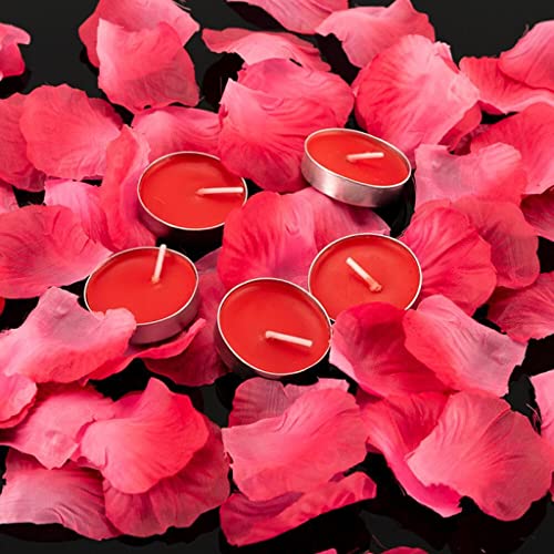 ATORSE® 50Pcs Smokeless Unscented Tealights Candles with 100Pcs Flower Petals Red