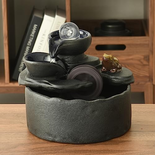 Ceramic Tabletop Fountain for Indoor and Outdoor Table Desk Office Patio