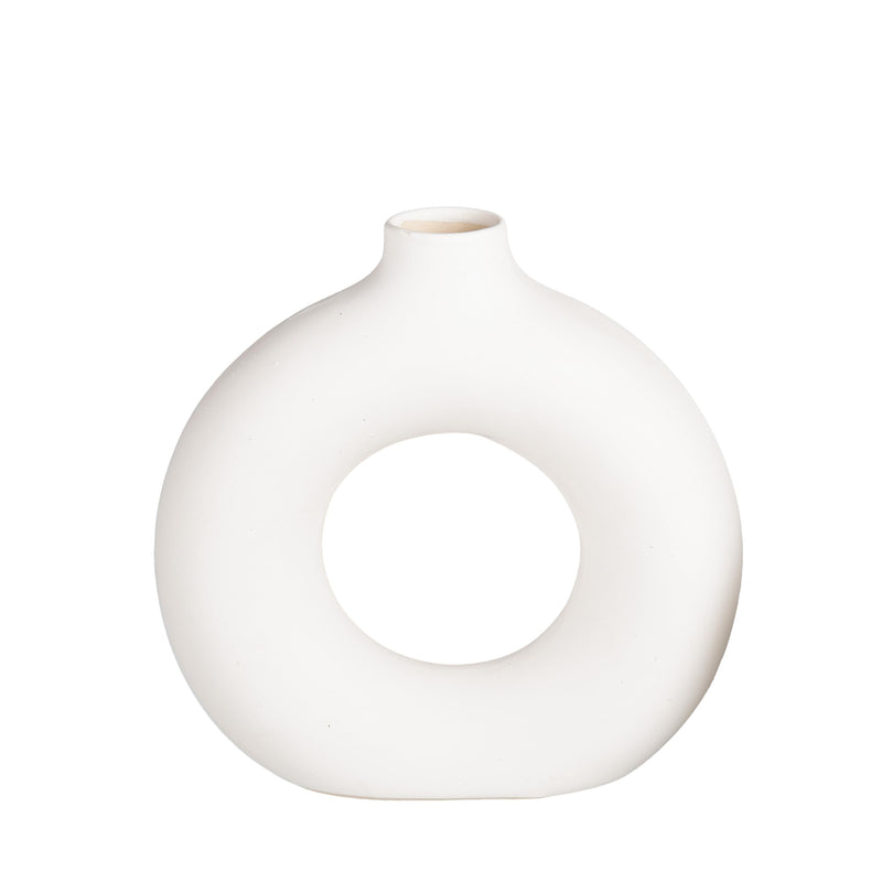 Wonder Care Ceramic White Donut Vase: Centerpiece for Home Decor, Showpiece for Pampas Grass, 5 Inches (Pack of 1)