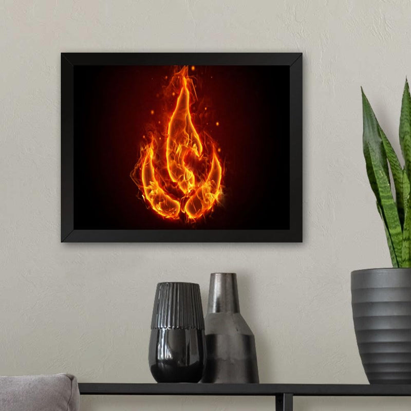 GADGETS WRAP Printed Photo Frame Matte Painting for Home Office Studio Living Room Decoration (11x9inch Black Framed) - Fire Flame