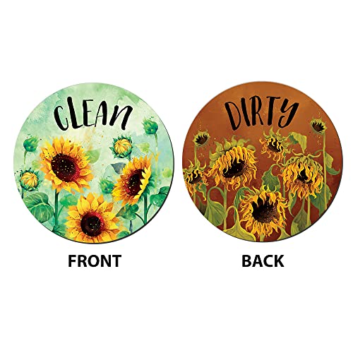 WIRESTER 3.5 inch Clean Dirty Sign Double-Sided Magnet Flip Decoration for Kitchen Dishwasher Washing Machine, Sunflowers