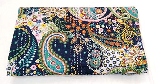 Fashion Hub Textile Work Creations Pure Cotton Handmade Single Kantha Quilt Indian Bed cover (Multicolour)