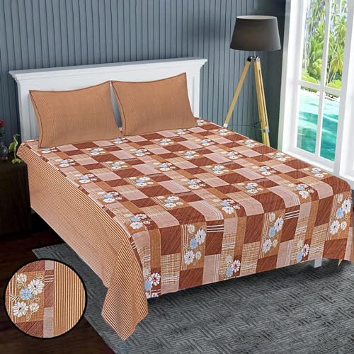 Homestic Double Bedsheet|Cotton 120 TC Luxury Printed Soft & Lightweight Bedsheet with 2 Pillow Covers (Brown)