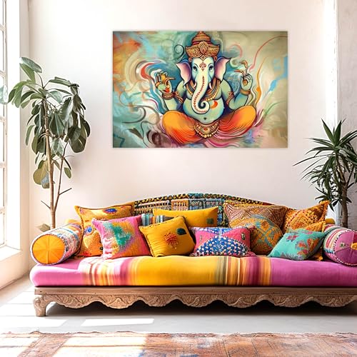 Indianara Rolled Sparkled Lord Ganesha Art Print for Room Décor Digital Reprint 36 inch x 24 inch Painting (10720PST)