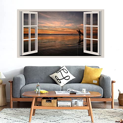 GADGETS WRAP Printed Wall Decal Sticker Fake Window Style Decal (90cm x 50cm) - Modern Surfing