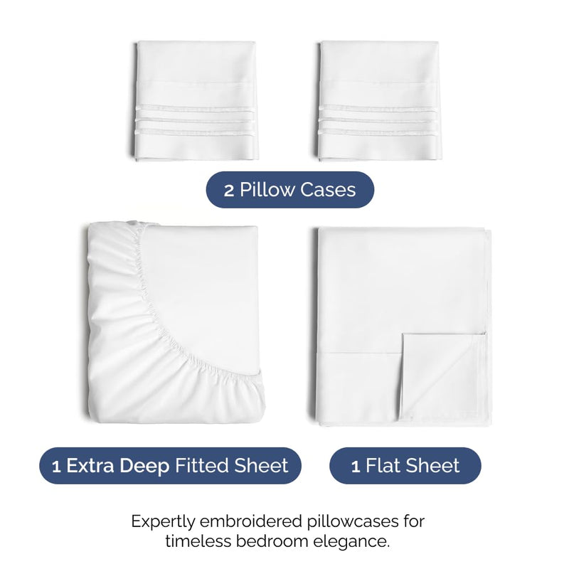 Extra Deep Pocket Sheets - 4 Piece Sheet Set - Deep Pocket Twin Sheets - Extra Deep Pocket Twin Sheets - Deep Fitted Sheet Set - Extra Deep Pocket Twin Size Sheets - Easily Fits Extra Deep Mattresses