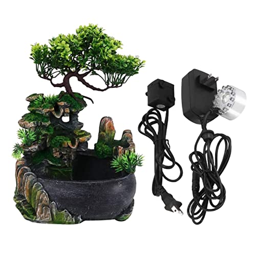 CALANDIS Desk Fountain Rockery Flowing Water Fountains with Light Ornament with Mist