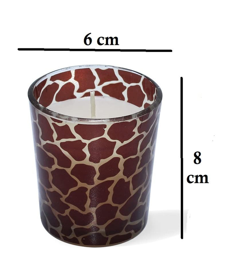 Stone & Feather� Animal Printed Glass Candle, Vanilla,(Paraffin Wax) Long Burning Time- 24 Hours Each, Smoke Free, for Gifts and Home Decoration.