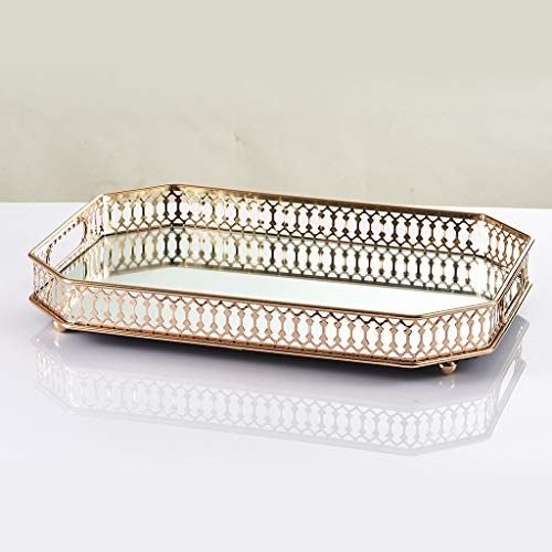 CALANDIS Retro Mirrored Vanity Tray Jewelry Perfume Earring Tray Decor Storage Golden