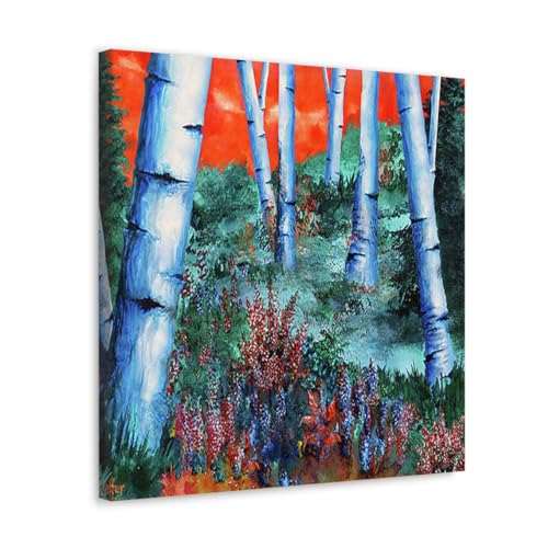 GADGETS WRAP Canvas Gallery Wrap Framed for Home Office Studio Living Room Decoration (17x17inch) - Birch Trees At Sunset