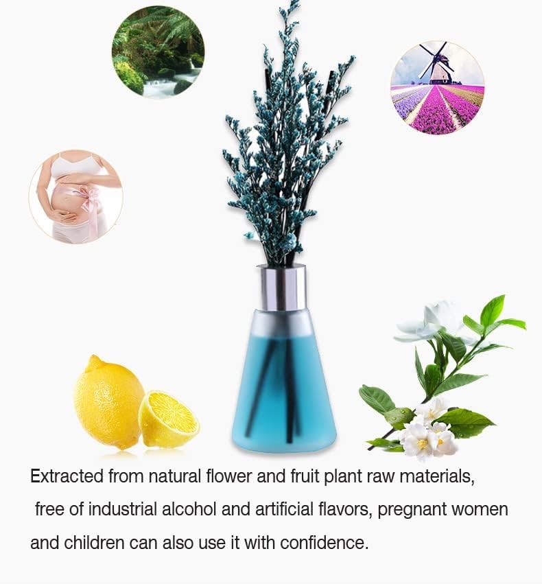 The Decor Affair 1 Pcs Handcrafted Glass Perfume Essential Oil Diffuser Bottle with Exquisite Preserved Blossoms (Blue Wind Chimes)