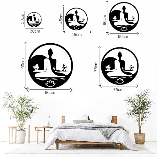 SPARKSBAE Black Mirror Self Adhersive Acrylic Sticker Featuring Buddha Meditation Design Decal for Living Room, Bed Room, Hall, Kitchen, Foyer Wall Decor DIY (Black | 30x30cm | 2 Pieces)