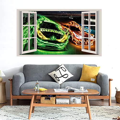 GADGETS WRAP Printed Wall Decal Sticker Fake Window Style Decal (90cm x 50cm) - Neon Car Arts