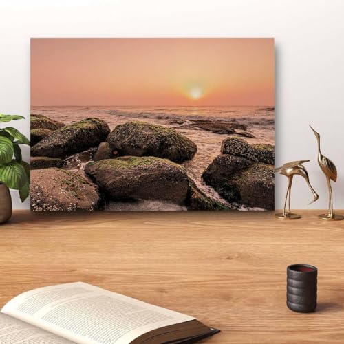 GADGETS WRAP Canvas Gallery Wrap Framed for Home Office Studio Living Room Decoration (14x11inch) - Seaside Sunset