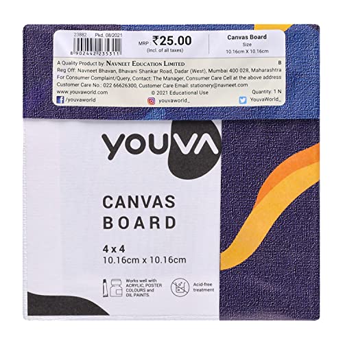 Navneet Youva |Cotton White Blank Canvas Boards for Painting, Acrylic Paint, Oil Paint Dry & Wet Art Media |4" x 4" |Pack of 6 (23882)