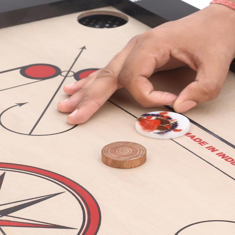 M Art Carrom Board Full Size 32"x32" inch Glossy Polish with Coin,Stricker, Powder Free,