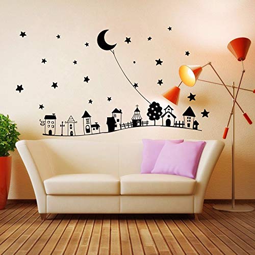 GADGETS WRAP Wall Decal Vinyl Sticker Wall Decoration - Goodnight Moon & Star with Houses