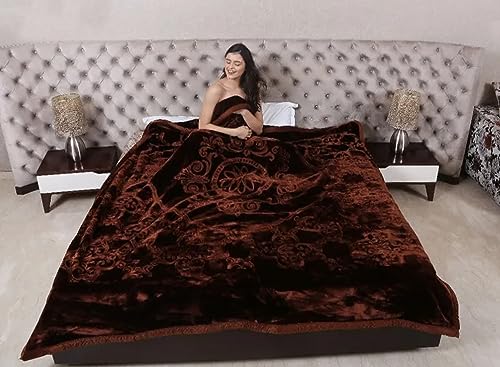 BENAVJI Mink Floral Embossed Super Soft Heavy Coffee Double Bed Velvet for Winter Blanket Quilt Rajai