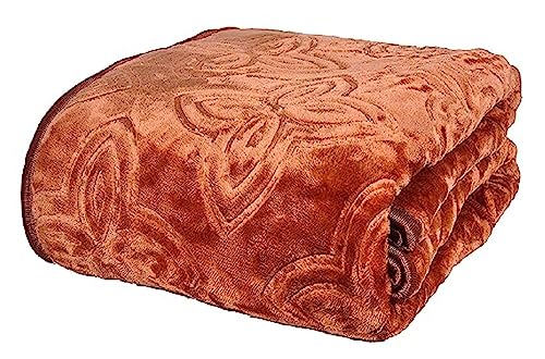 Tundwal's 500 GSM AC Blanket |Mink Blanket |Super Soft Light Weight Mink Blanket | Floral Embossed Design |Mink Blanket Double Bed for Winter-(Golden)-Pack of 1