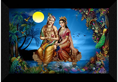 SAF Pack of 1 Radha krishna religious modern art wall painting with framed for living room 11 inch x 14 inch CANFM31328