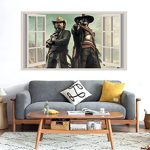 GADGETS WRAP Printed Wall Decal Sticker Fake Window Style Decal (90cm x 50cm) - Two Cowboys