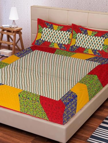 the youth spirit Cotton Double Bedsheet with 2 Pillow Cover Jaipuri Rajasthani Printed Bedsheet,MultiBlocks