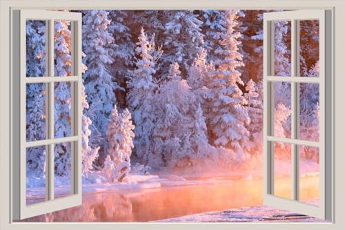 JVERF - JZZA33795 Winter Forests Fir| Self-Adhesive Open Window Wall Sticker