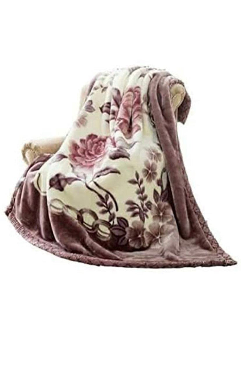 ELSTONE HOME Rose Printed Soft Fabric Korean Double ply Double Bed Mink Blanket with Fancy Bag Packing (Light Purple) (Pack of 1)