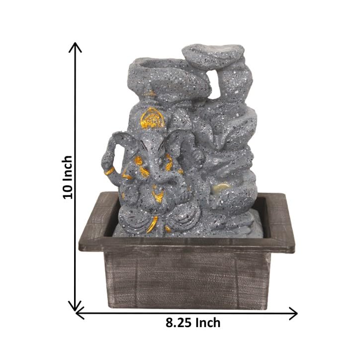 Art N Hub Lord Ganesha Home Decorative Water Fountain Best Home and Office Inauguration Gift Items | Built (21 x 18 x 25 CM | Dotted Grey Golden)