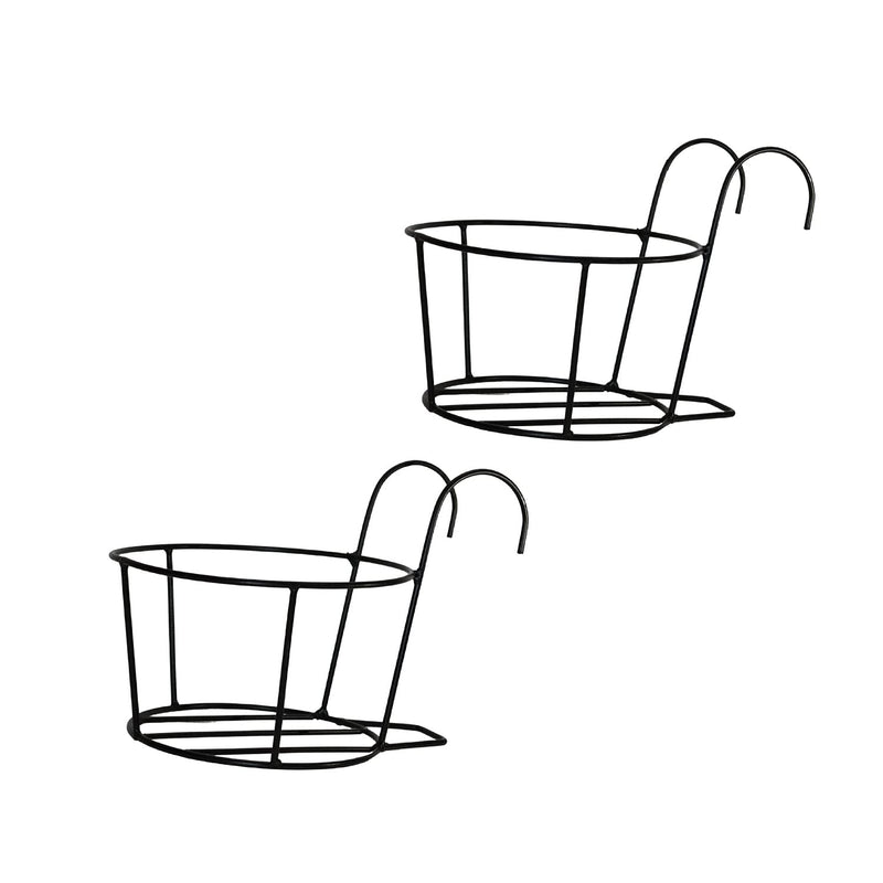 N.A SUPPLIER Hanging Flower Pot Holder Railing Potted Plant Stand for Home Balcony Décor, Black (Set of 2)