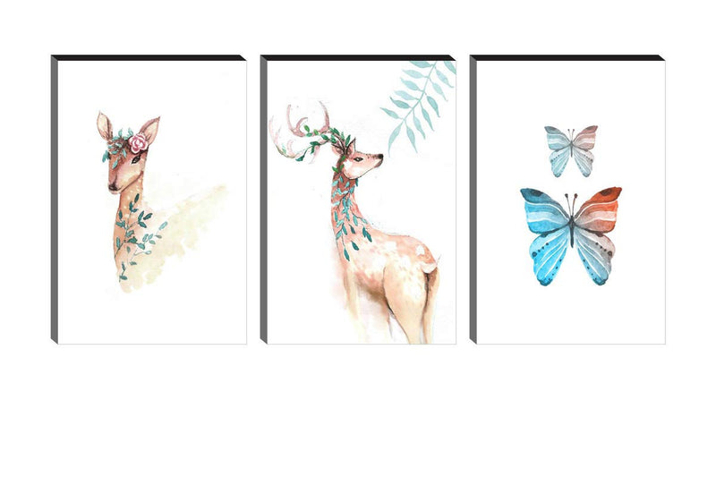 SAF paintings 6MM MDF Deer and Butterfly Flower Self Adeshive Painting 36 inch X 18 inch (12 Inch X 18 Inch Each Painting, Self Installation, Multi-Effect, UV Textured) AANFSXA003