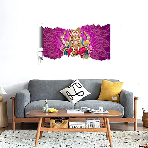 GADGETS WRAP Printed Wall Decal Sticker Scratched Paper Style Wall Decal (90cm x 50cm) - Ganesha Purple Background