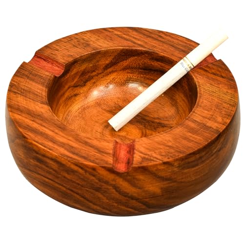Handmade Round Original Wooden Cigarette Ashtray Outdoors and Indoors Ashtray-5.9 inches Ashtray SET OF 1