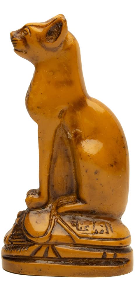 Discoveries Egyptian Imports Miniature Bastet Cat Goddess with Scarab Statue - Antiqued Brown - 3.75" - Made in Egypt