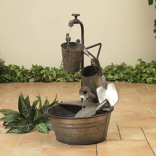 The Gerson Company Rustic Unique Spigot Gardening Tool Water Fountain Yard Art Garden Decor