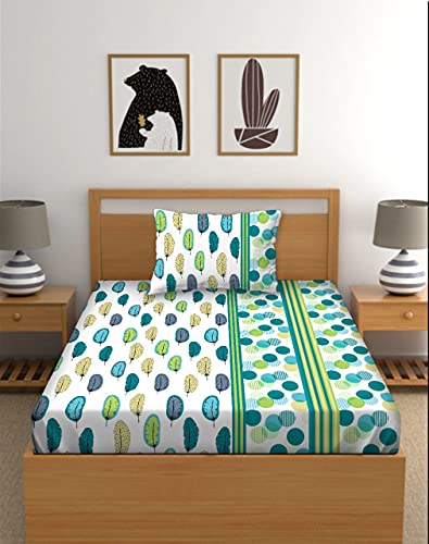 HOMYFINE 160 TC Printed Single Bed Sheet with 100% Cotton Single BedSheet for Single Bed with 2 Pillow Covers Set (Design 14, Single Bed)