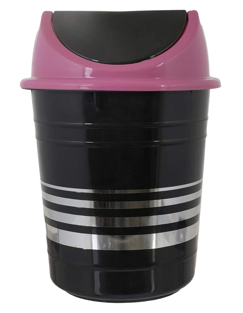 Kuber Industries Plastic Dustbin/Wastebin With Swing Lid, 10 Liter (Black & Pink)-47KM0891