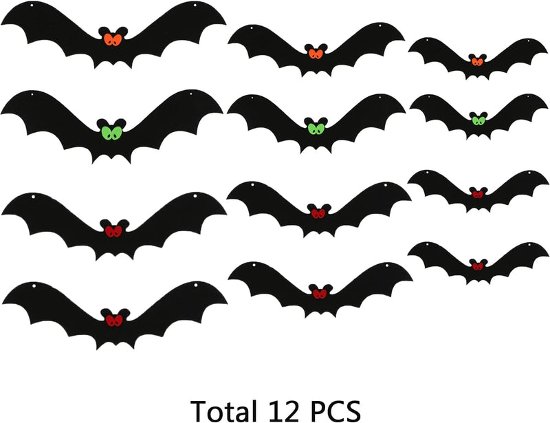 12 PCS Hanging Bats Halloween Decoration, Incrizma Fake Fabric Bat Decor Realistic Fake Halloween Bats Spooky Flying Bats Décor for Halloween Party Decoration (12 PCS Hanging Bats)