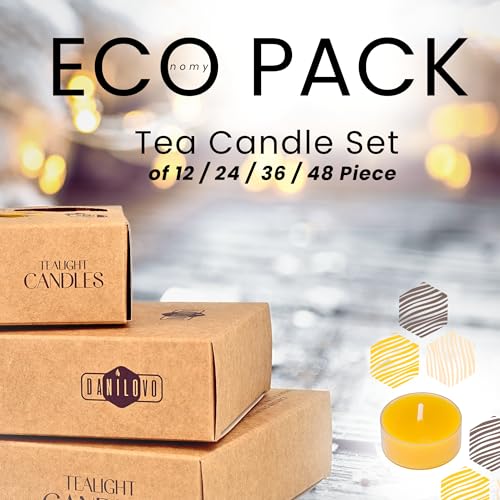 100% Beeswax Candles – Beeswax Tealight Candles with Cotton Wicks – 4 Hour Burn Time –48 Piece Beeswax Candle Set – Beeswax Votive Candles with Recycled Plastic – Pure Beeswax Candles by Danilovo