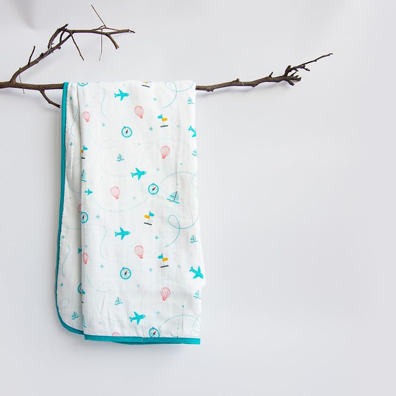 Yellow Doodle Unicorn Dreams + Lil Travellers Reversible Muslin Blanket - Adorable Combo for Unisex Baby Ages 0-4 Years