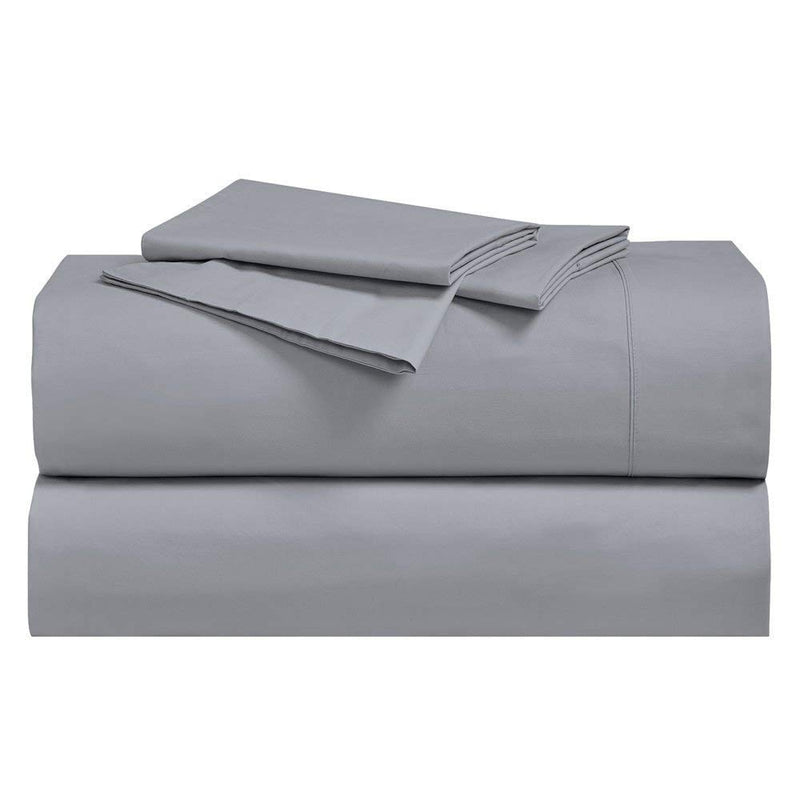 Abripedic Crispy Percale Sheets, 300-Thread-Count, 4PC Solid Sheet Set, 100% Cotton, 22 Inch Super Deep Pocket, King, Gray