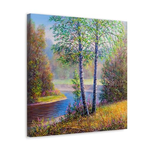 GADGETS WRAP Canvas Gallery Wrap Framed for Home Office Studio Living Room Decoration (17x17inch) - River In Forest Sunset Oil