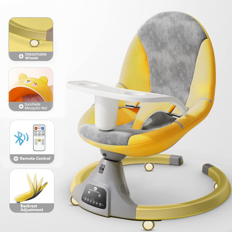 StarAndDaisy Baby Swing Rocker, Calming Infants Through Soft Swing Motion, Bluetooth Enabled Music and Remote Control (Grey) (Yellow)