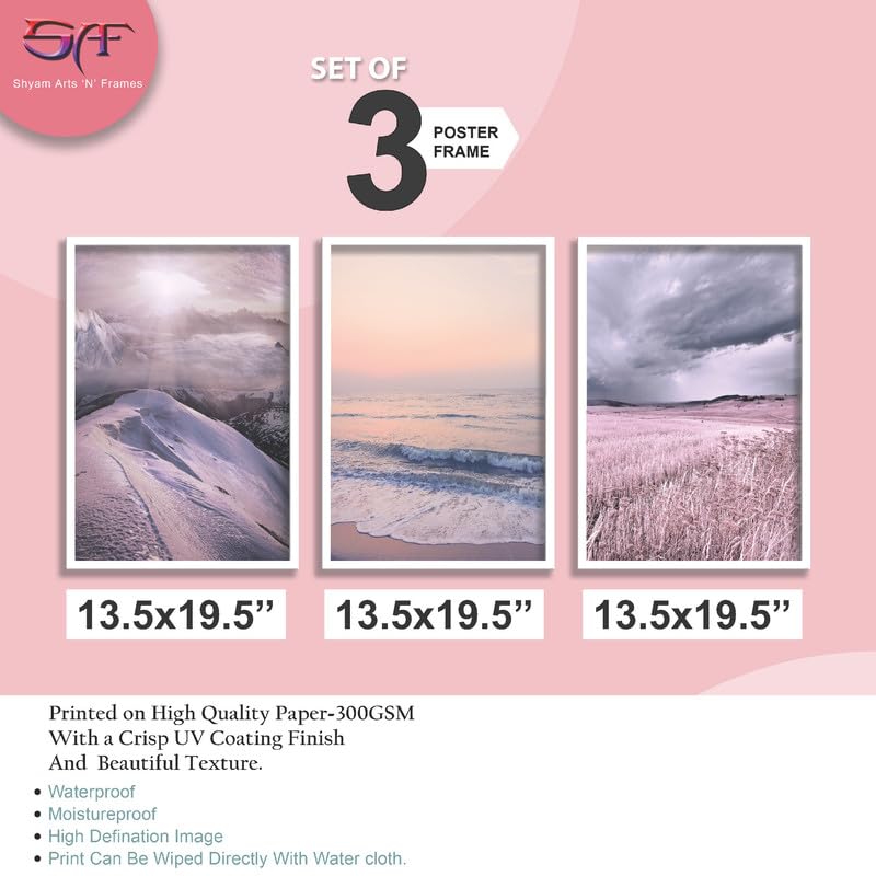 SAF paintings Set of 3 Sea Waves and mountain Wall Painting for Home Decoration SA-WHITEMX33508