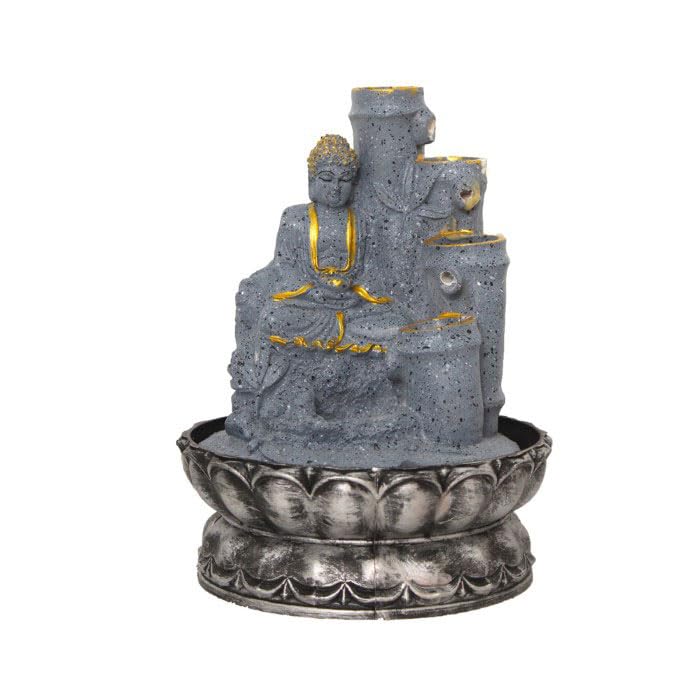 Art N Hub Lord Buddha Home Decorative Water Fountain Best Home and Office Inauguration Gift Items | Built (20 x 20 x 27 CM | Dotted Grey Golden)